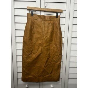Oscar De La Renta Cognac Leather Pencil Skirt Women's Size 2
